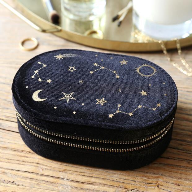 Starry Night Velvet Oval Jewellery Case Black