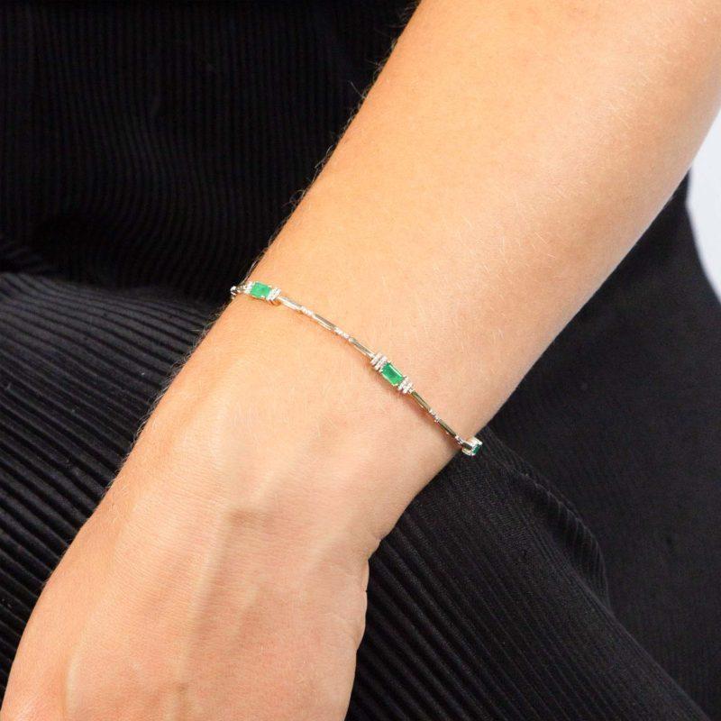 9ct Gold Emerald & Diamond Deco Tennis Bracelet