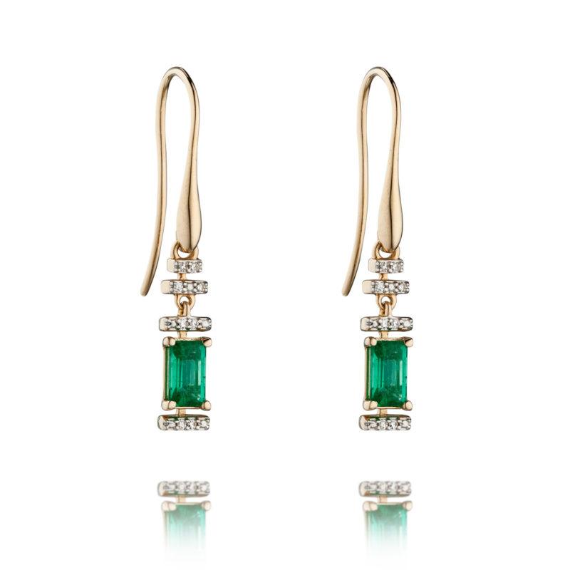 9ct Gold Emerald & Diamond Deco Earrings