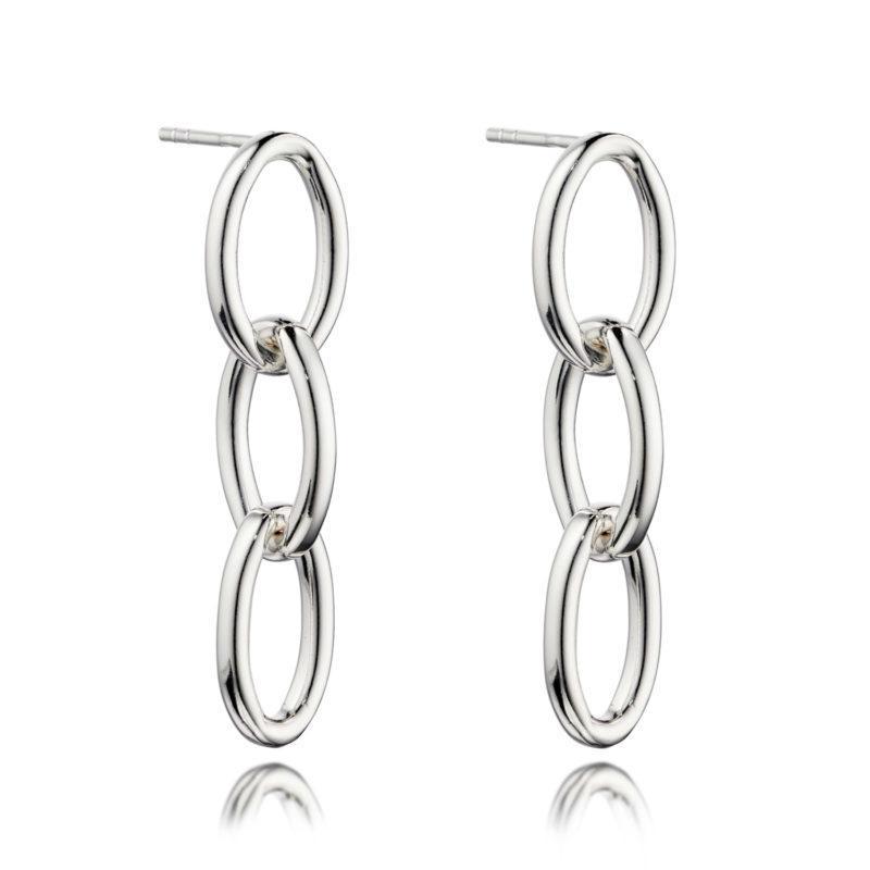 Silver Triple Link Chain Drop Earrings
