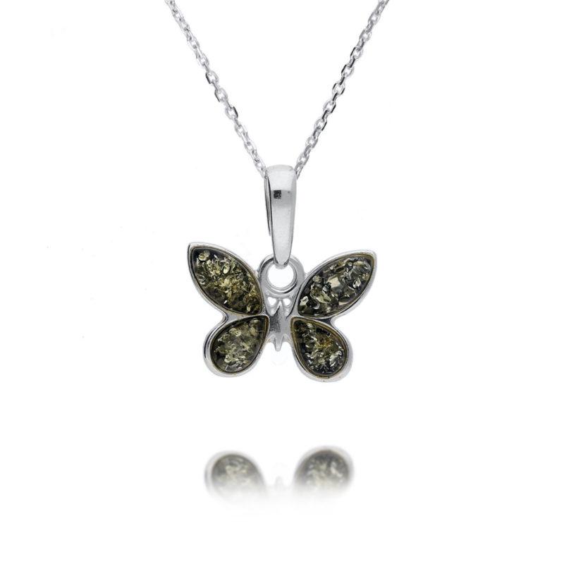 Silver Amber Butterfly Pendant