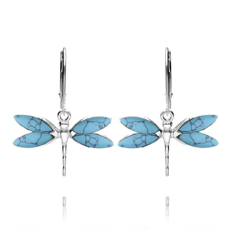 Silver Turquoise Dragonfly Earrings