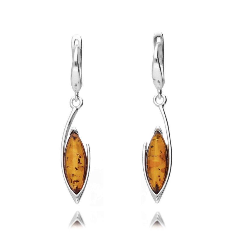 silver amber marquise earrings