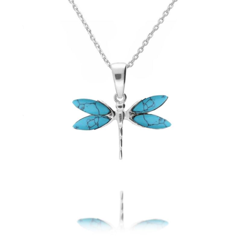 Silver Turquoise Dragonfly Pendant