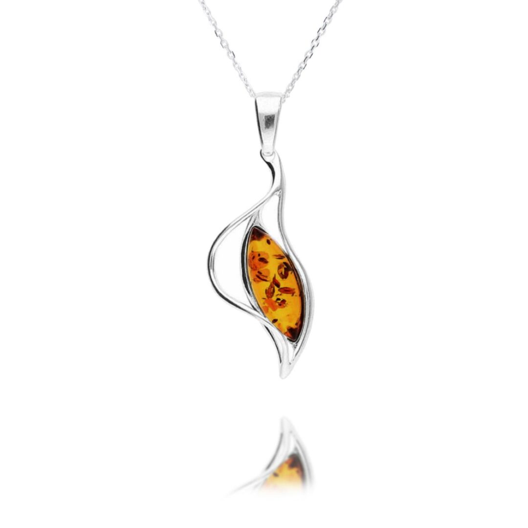 Silver Amber Swirl Pendant - HC Jewellers - Silver Jewellery