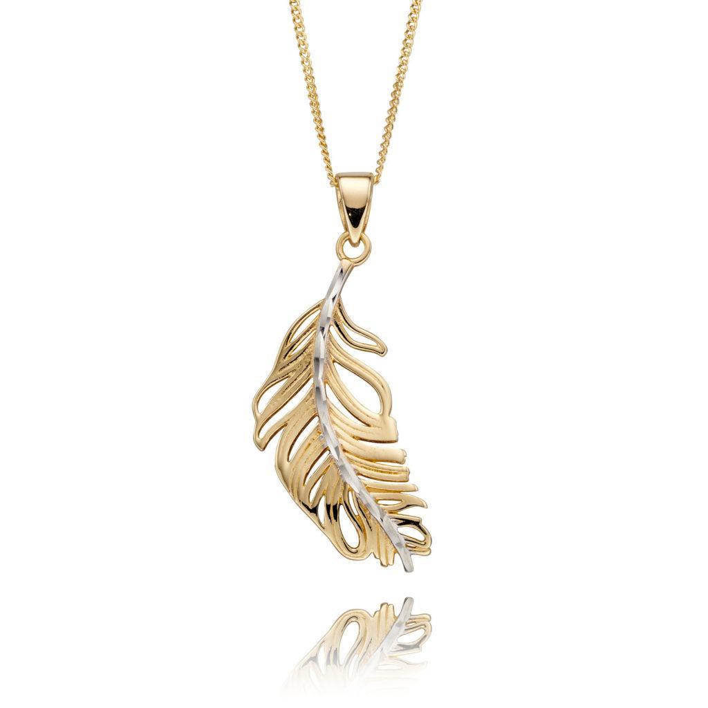 9ct White and Yellow Gold Feather Pendant