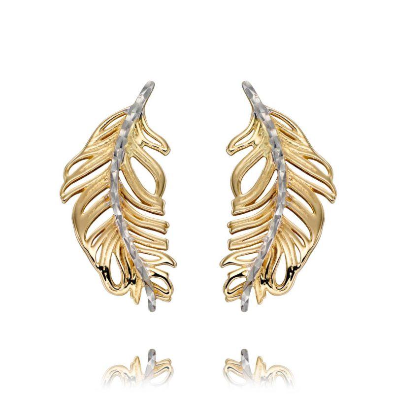 9ct White and Yellow Gold Feather Earrings