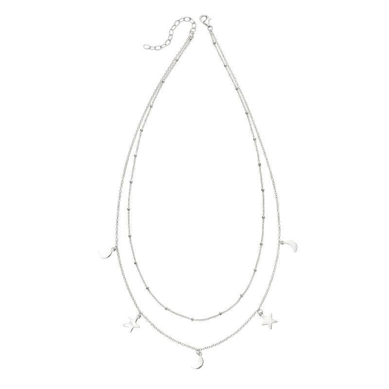 Silver Moon and Stars Double Row Necklace