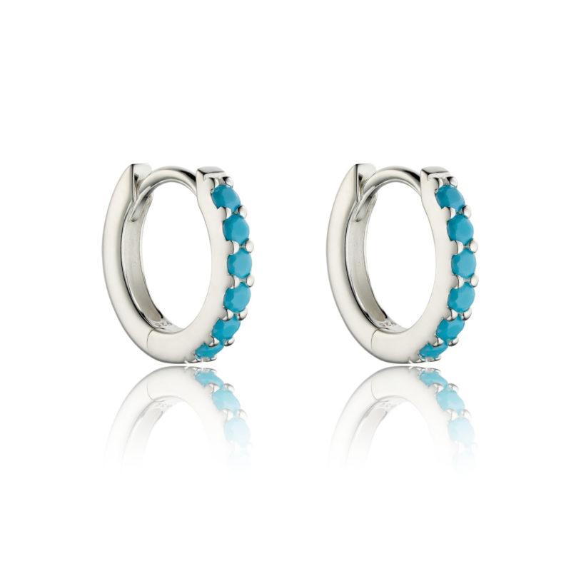 Silver Turquoise Crystal Hoops