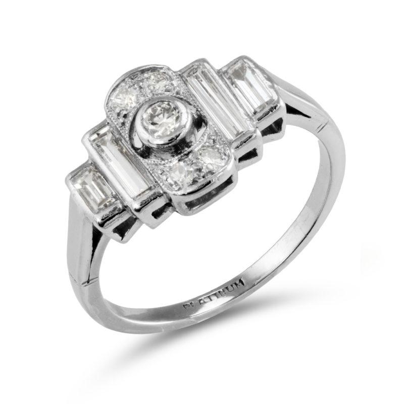 Pre-owned Platinum Art-Deco Style Diamond Ring
