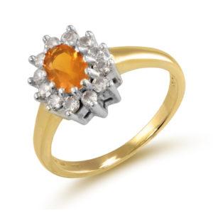 Pre-owned 18ct Gold Fire Opal and Diamond Cluster Ring