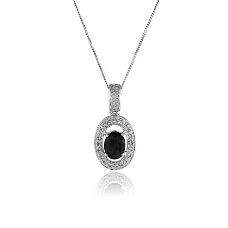 Pre-owned 9ct White Gold Sapphire and Diamond Halo Pendant