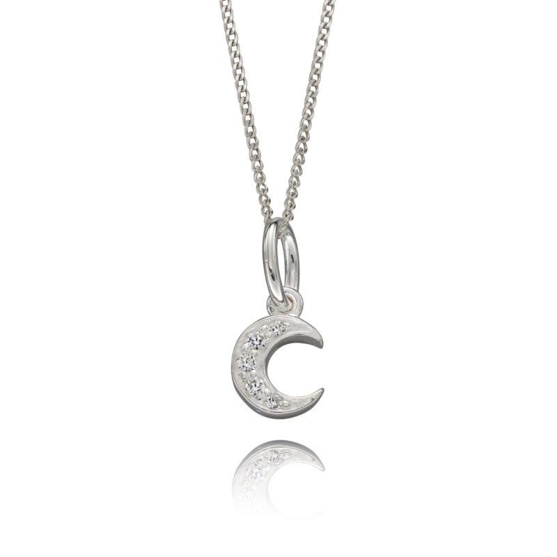 Silver Cubic Zirconia Crescent Moon Pendant