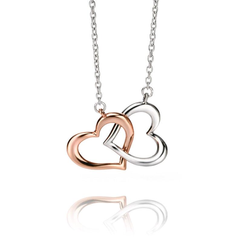 Fiorelli Silver Rose Plated Double Heart Necklace