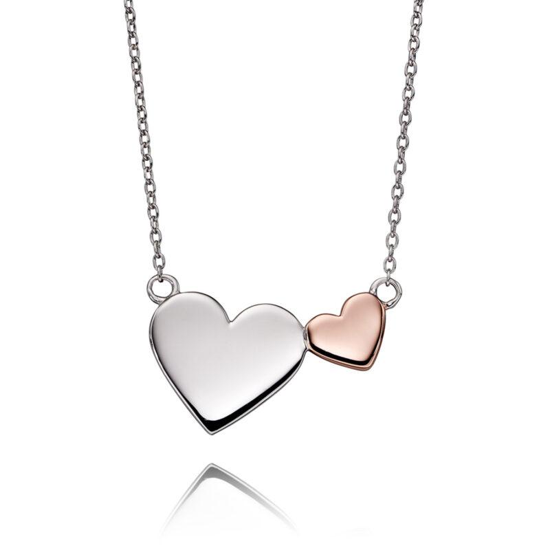 Fiorelli Silver Rose Plated Two Hearts Necklace