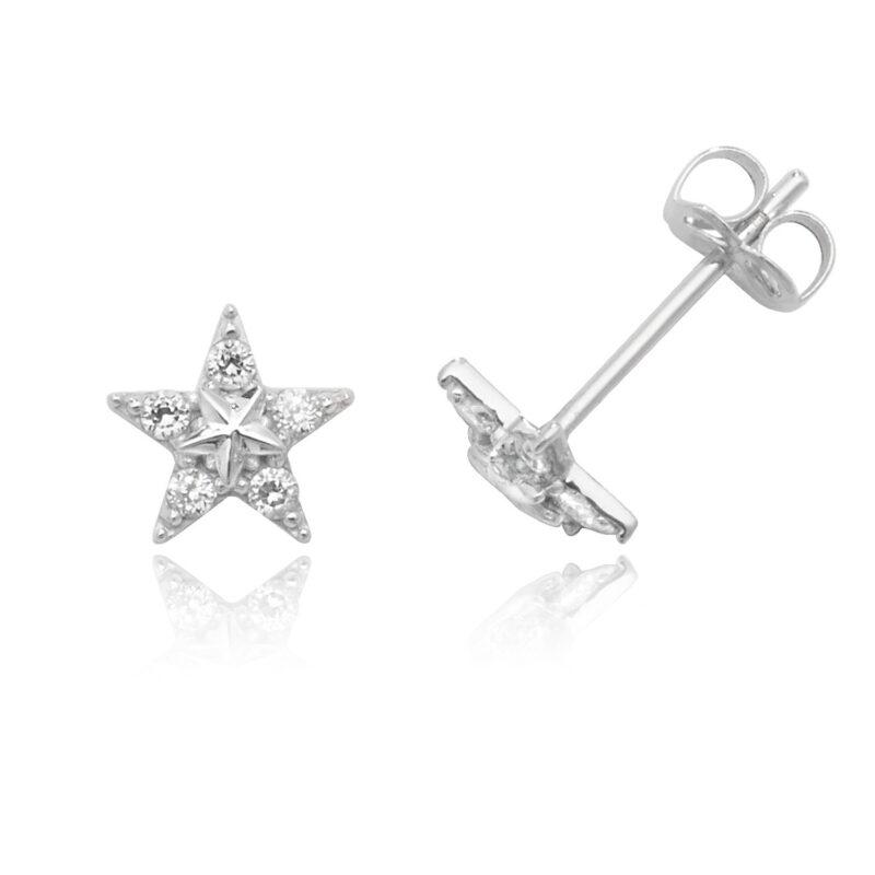 9ct White Gold Cubic Zirconia Star Stud Earrings