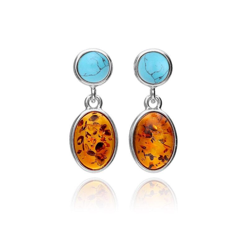 Silver Amber and Turquoise Drops