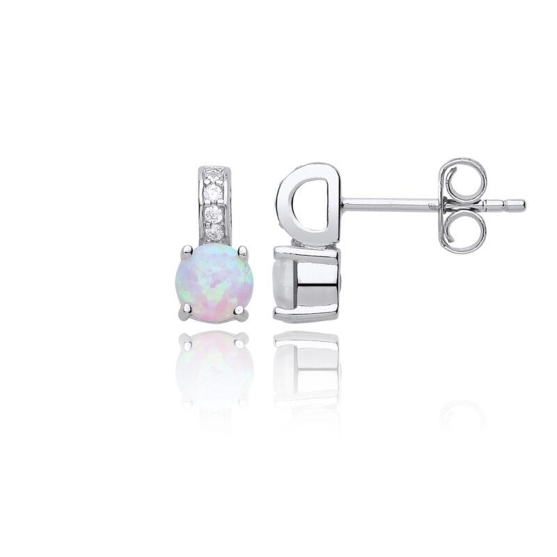 Silver Cubic Zirconia & Opal Earrings