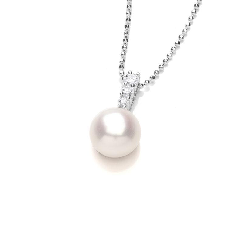 Silver Freshwater Cultured Pearl & Cubic Zirconia Pendant