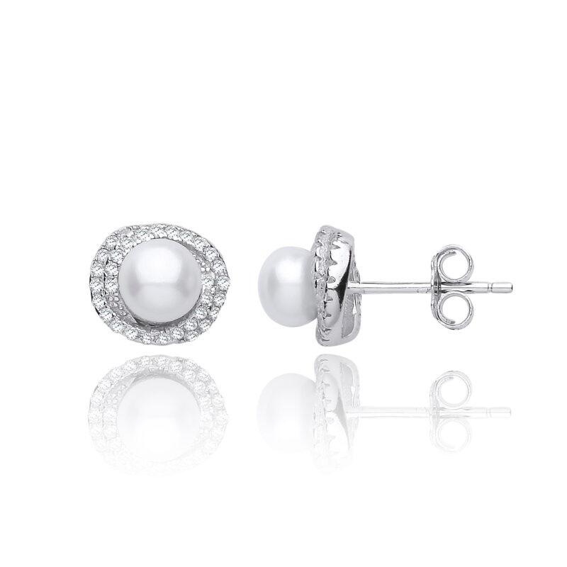 Silver Freshwater Pearl & Cubic Zirconia Crossover Studs