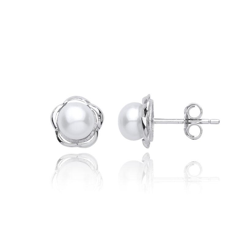 Silver Freshwater Pearl Floral Studs