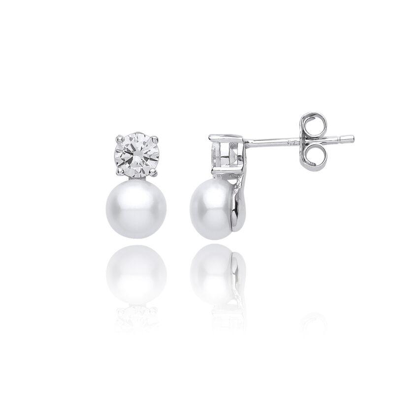 Silver Freshwater Pearl & Cubic Zirconia Drop Earrings