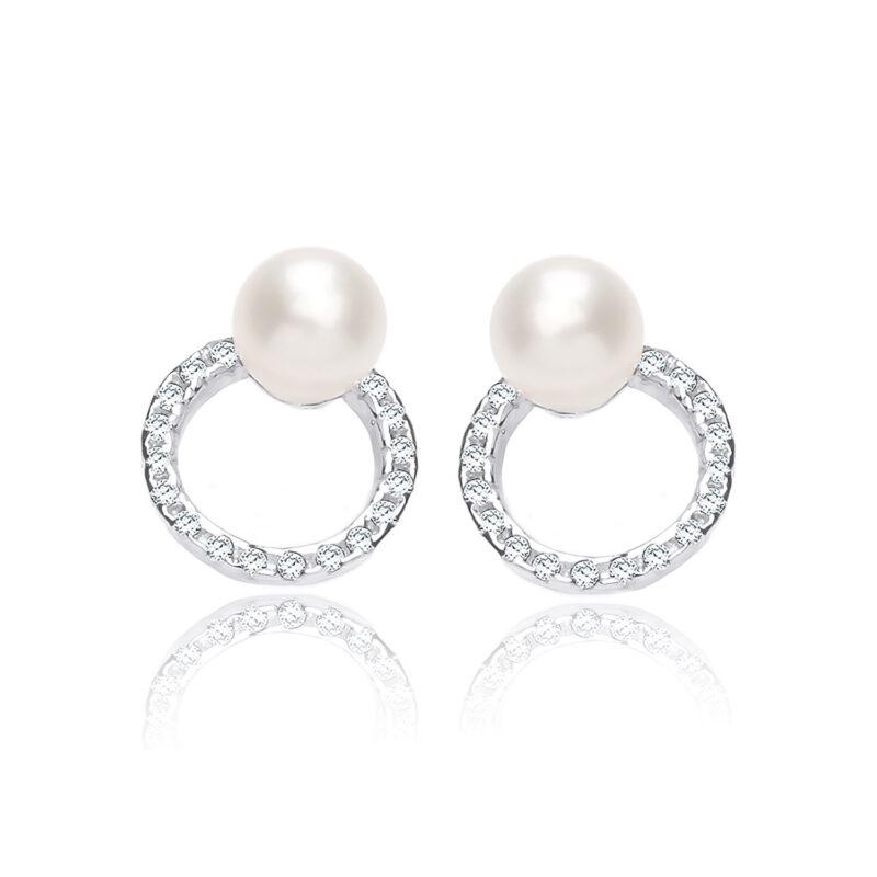 Silver Freshwater Pearl & Cubic Zirconia Circle Studs