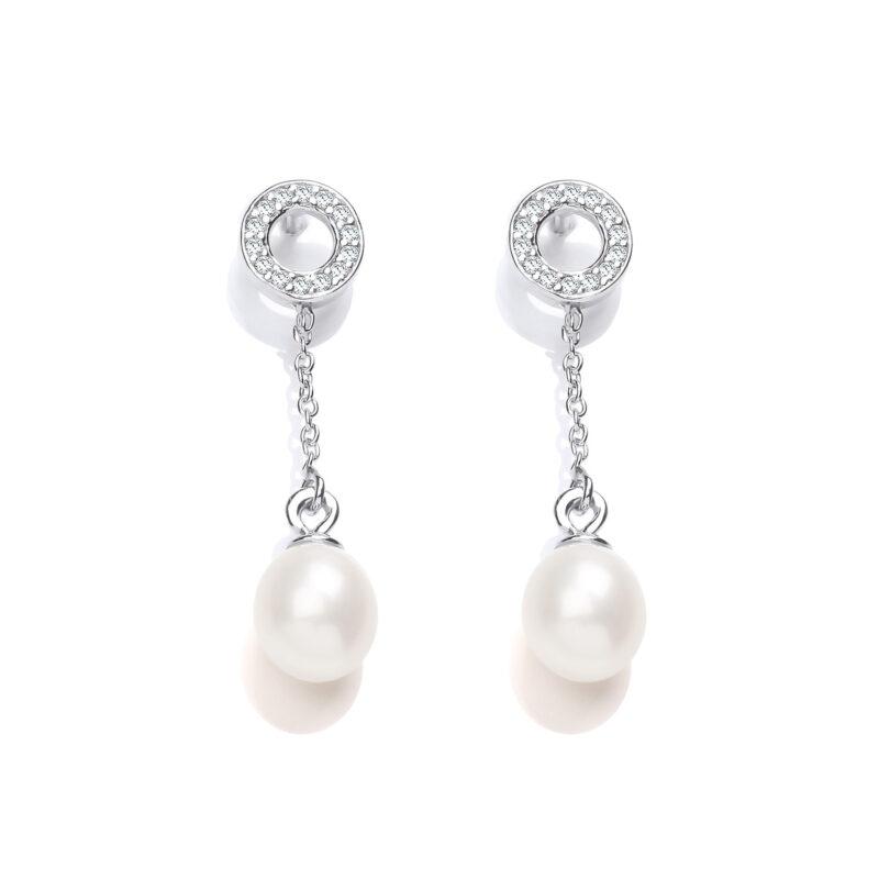 Silver Freshwater Pearl & Cubic Zirconia Chain Drop Earrings