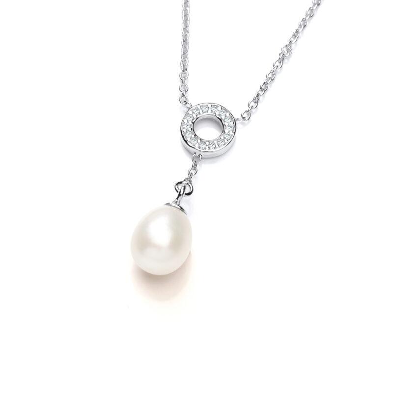Silver Freshwater Cultured Pearl & Cubic Zirconia Circle Pendant