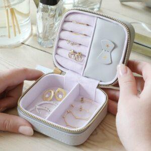 Small Travel Jewellery Case Grey and Lilac