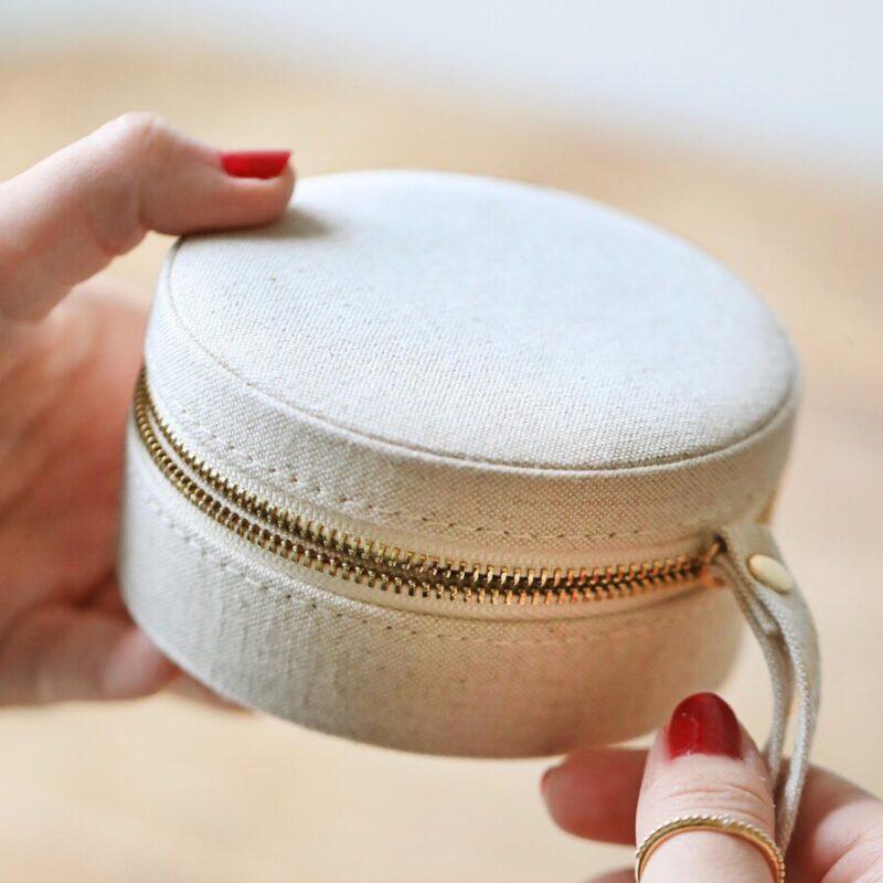 Natural Linen Round Jewellery Case