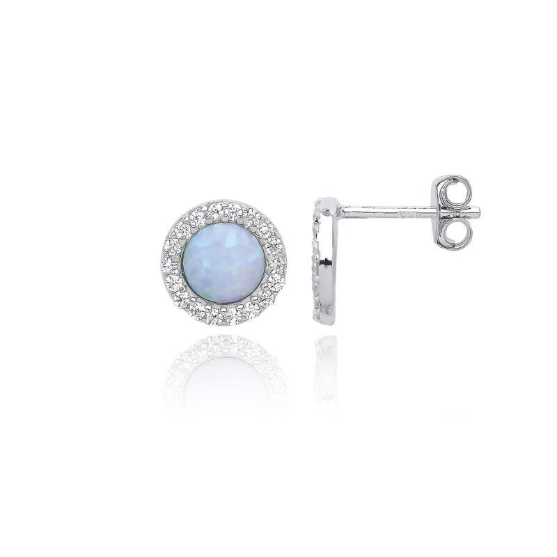 Silver Cubic Zirconia & Opal Round Studs