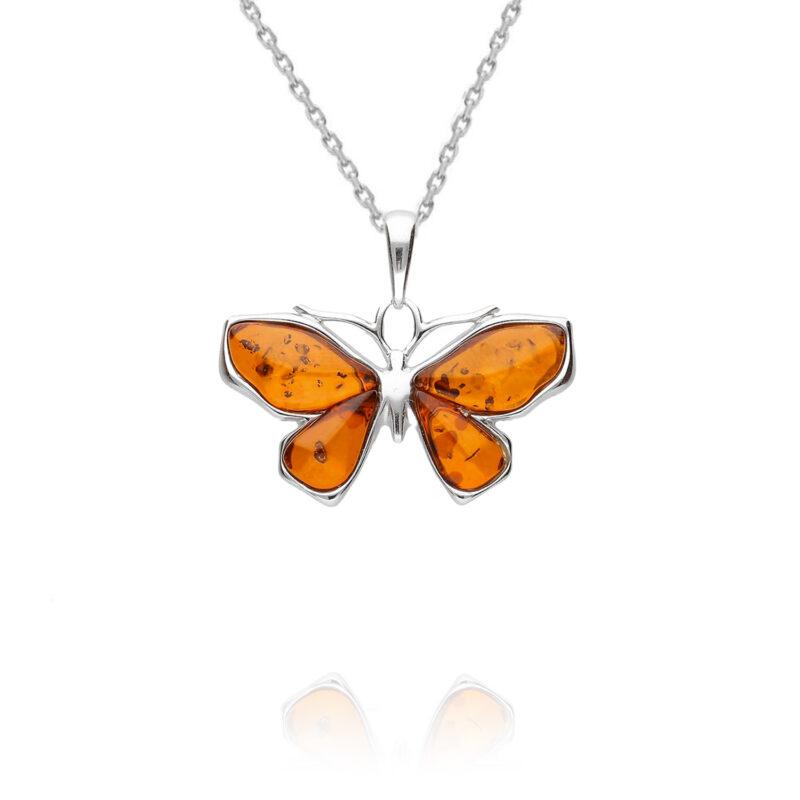 Silver Amber Elegant Butterfly Pendant