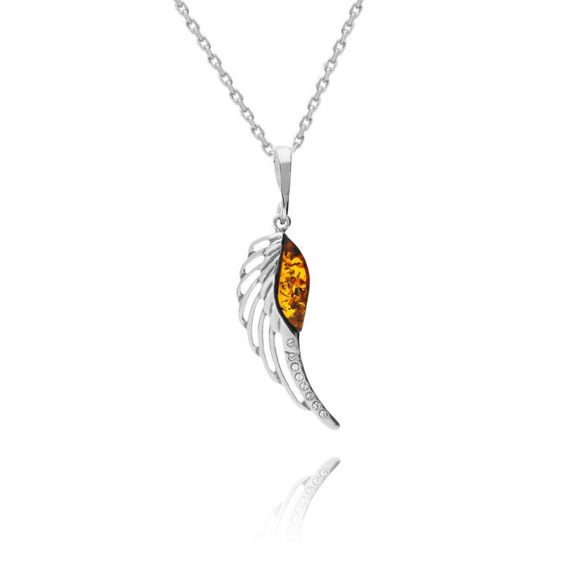 Silver Amber Angel Wing Pendant