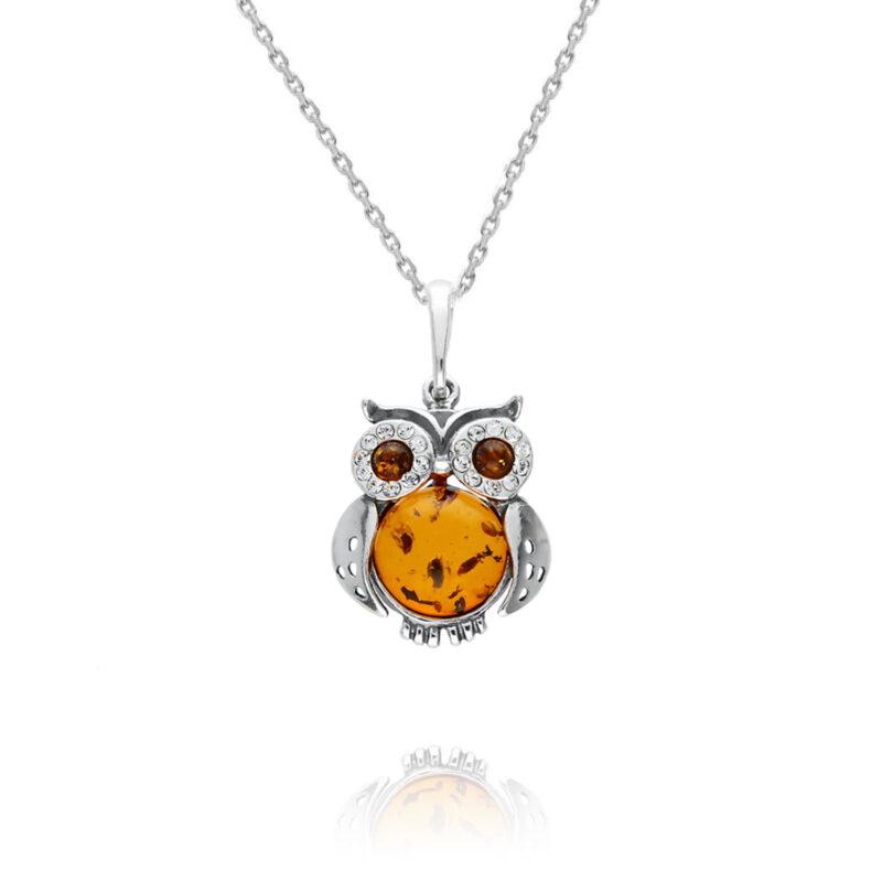 Silver Amber Owl Pendant