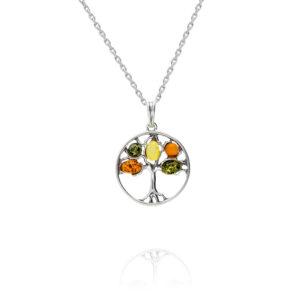 silver mixed amber tree pendant