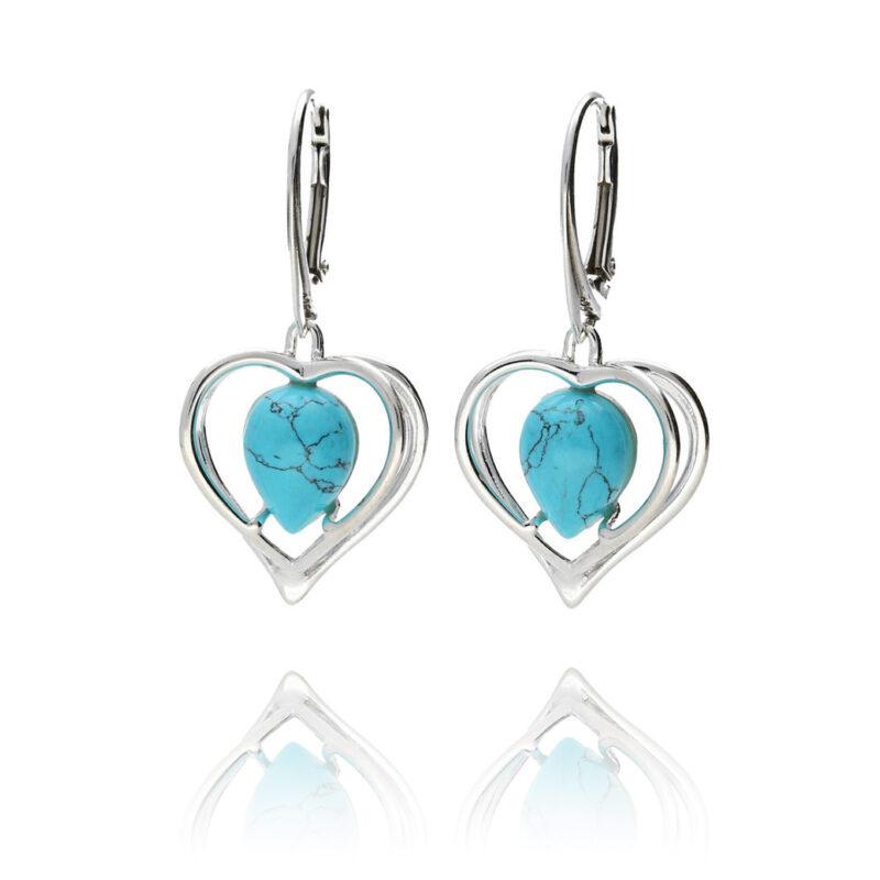 Silver Turquoise Heart Drop Earrings