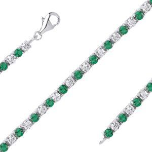 Silver Green & Clear Cubic Zirconia Tennis Bracelet