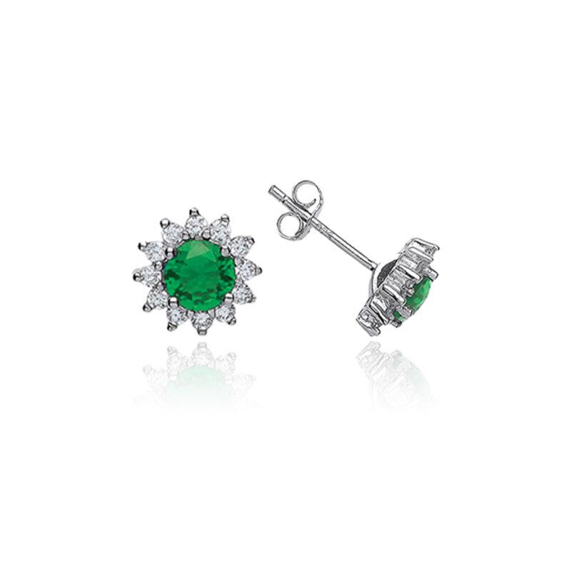 Silver Green Cubic Zirconia Cluster Studs