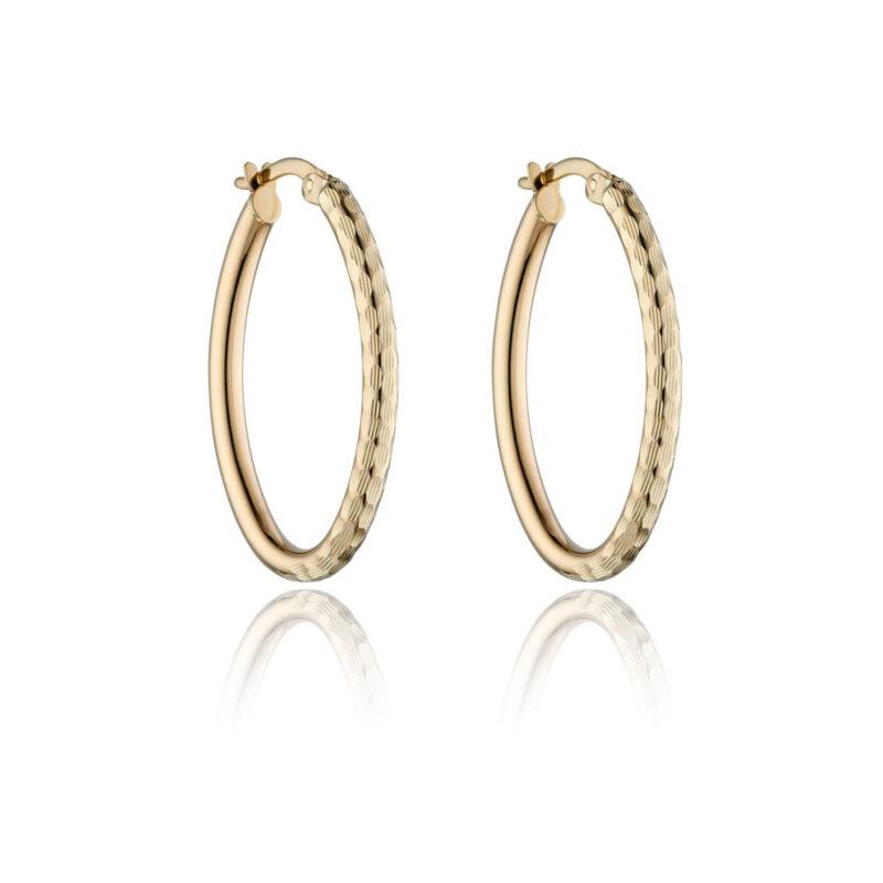 9ct Gold Oval Textured Hoops