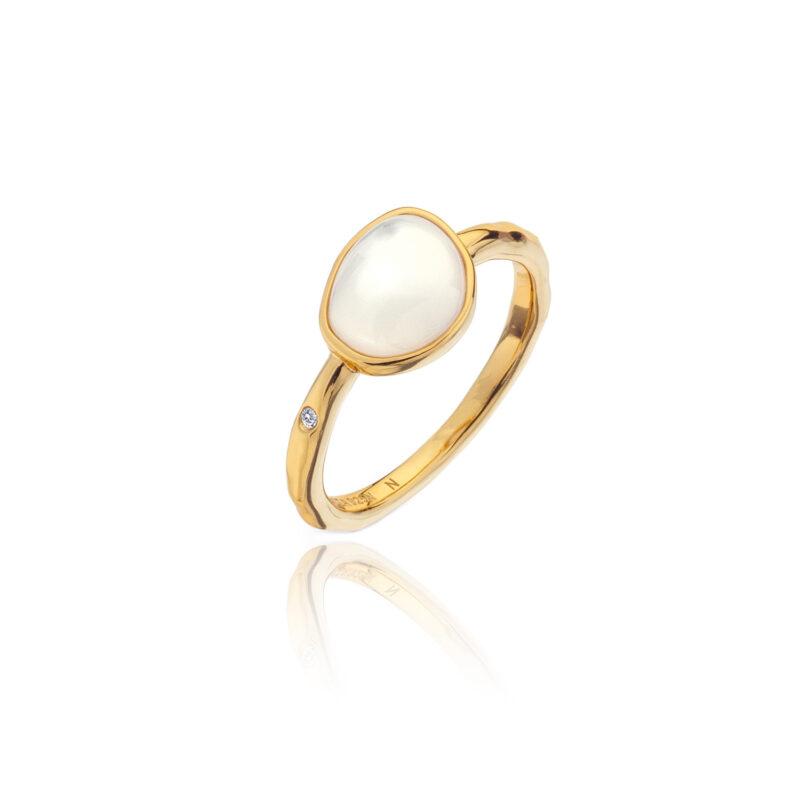 Hot Diamonds X JJ 18ct Gold Plated Mother of Pearl Calm Ring