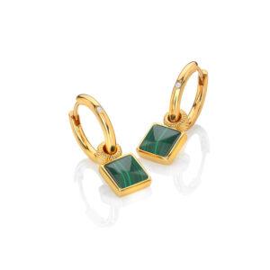 Hot Diamonds X JJ 18ct Gold Plated Revive Malachite Square Earrings
