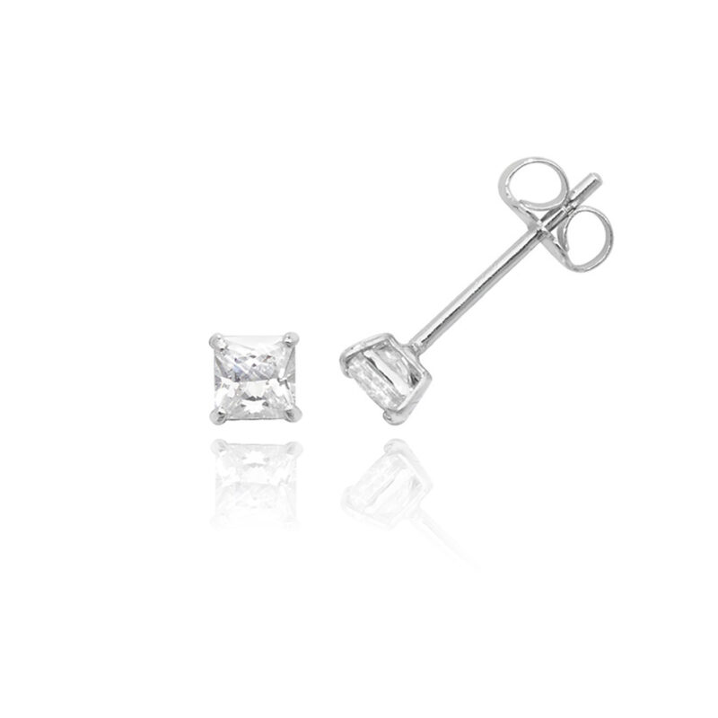 9ct White Gold Square Cubic Zirconia Studs 3mm