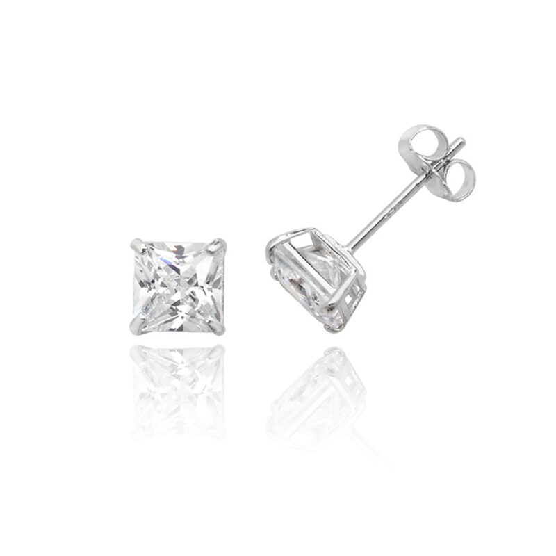 9ct White Gold Square Cubic Zirconia Studs 5mm
