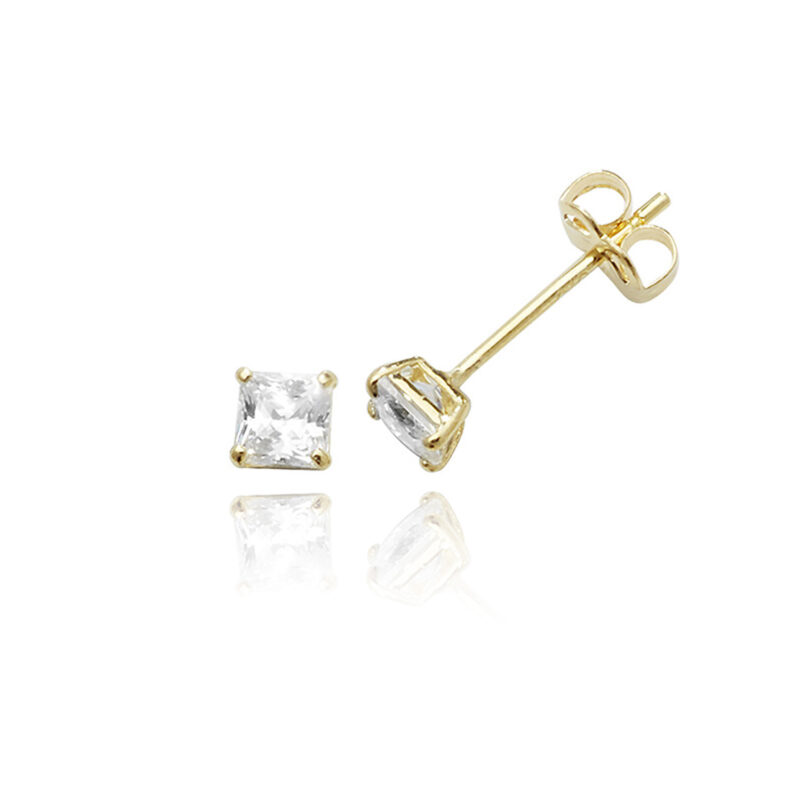 9ct Gold Square Cubic Zirconia Studs 3mm