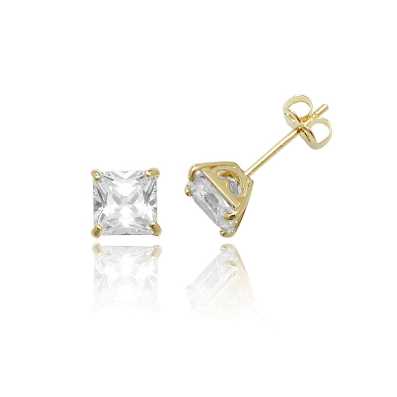 9ct Gold Square Cubic Zirconia Studs 5mm