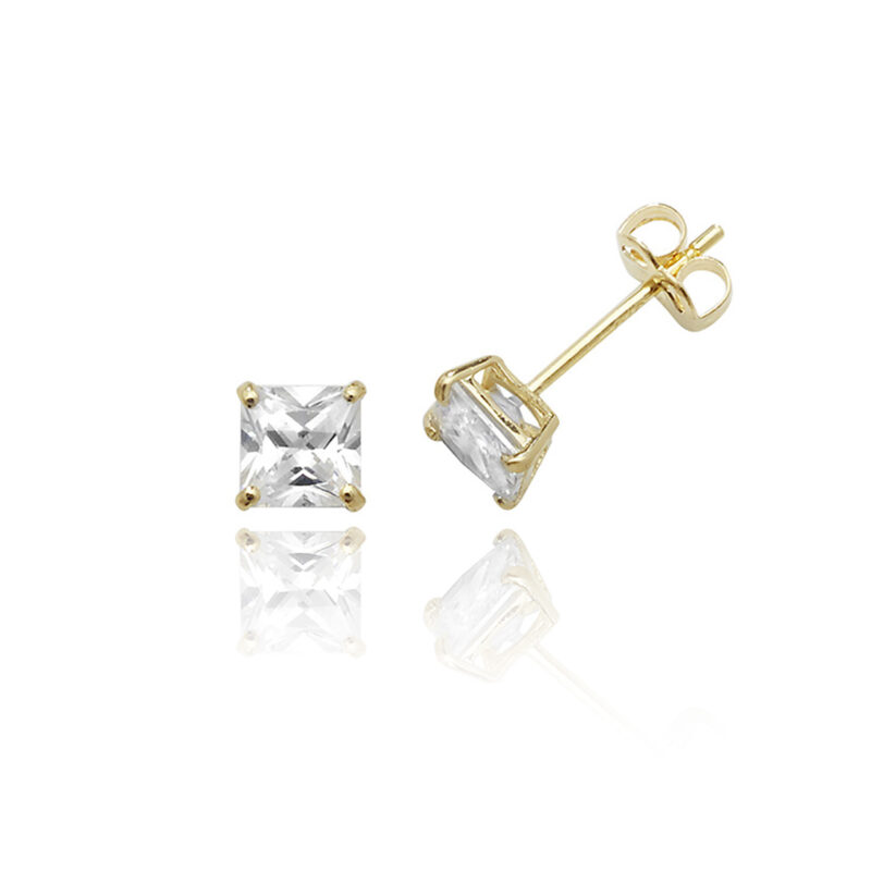 9ct Gold Square Cubic Zirconia Studs 4mm