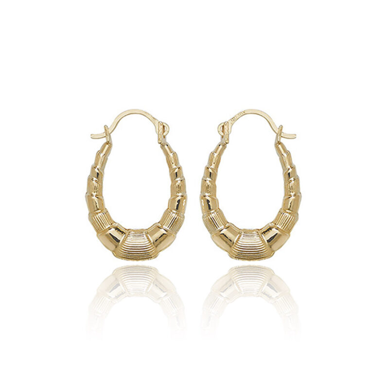 9ct Gold Oval Patterned Hoops