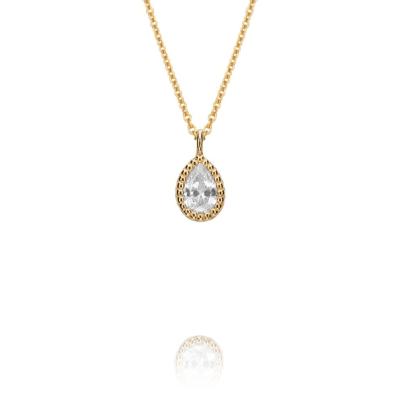 Silver Gold Pated Cubic Zirconia Teardrop Necklace