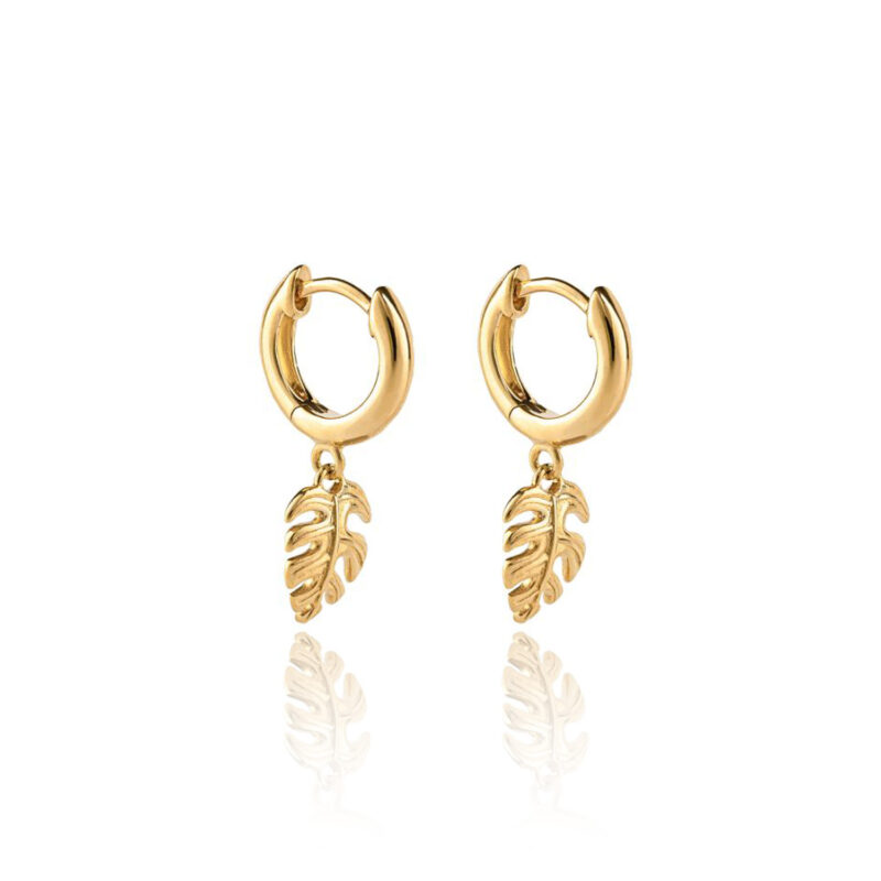 Silver Gold Plated Palm Leaf Charm Hoops